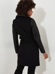 Joe Browns Black Slim Fit PU Sleeve Zip Detail Belted Coat - Image 5 of 8