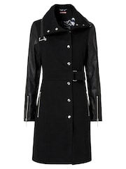Joe Browns Black Slim Fit PU Sleeve Zip Detail Belted Coat - Image 7 of 8