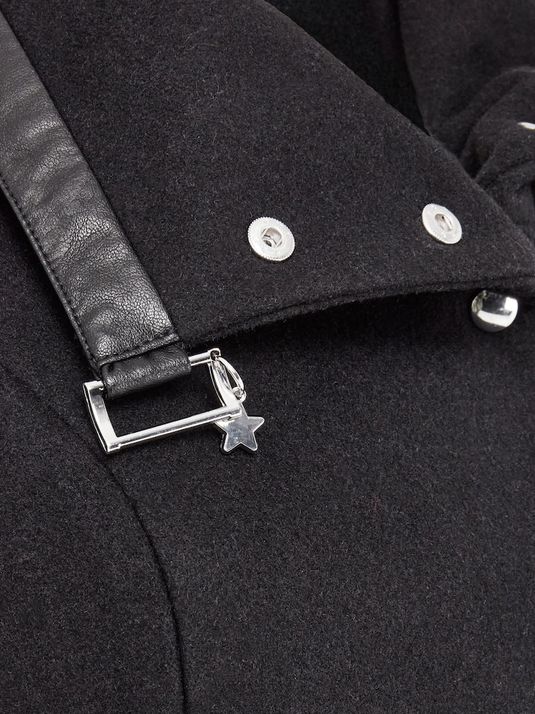 Joe Browns Black Slim Fit PU Sleeve Zip Detail Belted Coat - Image 8 of 8