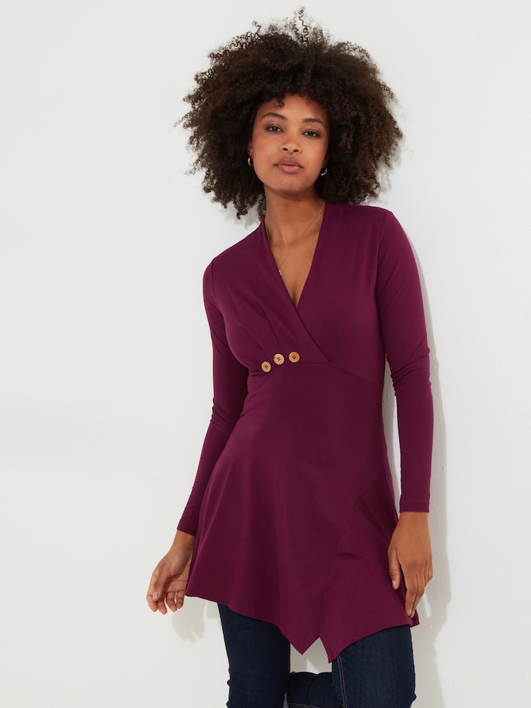 Joe Browns Purple Slim Fit Asymmetric Hem Long Sleeve Tunic - Image 1 of 6