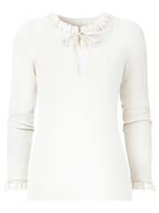 Joe Browns Cream Lace Trim Ribbon Tie Long Sleeve Ribbed Jersey Top - Image 5 of 5
