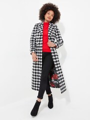 Joe Browns Black Detachable Faux Fur Collar Dogtooth Check Maxi Coat - Image 3 of 8