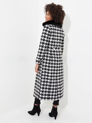 Joe Browns Black Detachable Faux Fur Collar Dogtooth Check Maxi Coat - Image 5 of 8