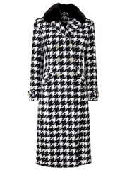Joe Browns Black Detachable Faux Fur Collar Dogtooth Check Maxi Coat - Image 8 of 8
