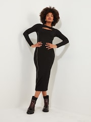 Joe Browns Black Cutout Zip Front Bodycon Jersey Midi Dress - Image 2 of 5