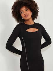 Joe Browns Black Cutout Zip Front Bodycon Jersey Midi Dress - Image 3 of 5