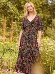 Joe Browns Brown Dark Autumn Floral Print Wide Sleeve Button Through Maxi Dress - Image 1 of 8