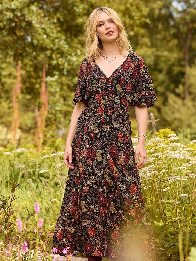 Joe Browns Brown Dark Autumn Floral Print Wide Sleeve Button Through Maxi Dress - Image 1 of 8