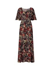 Joe Browns Brown Dark Autumn Floral Print Wide Sleeve Button Through Maxi Dress - Image 7 of 8