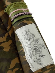 Joe Browns Green Boutique Embroidered Patch Camouflage Faux Fur Trim Hooded Parka - Image 6 of 8
