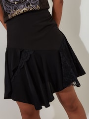 Joe Browns Black Lace Panel Asymmetric Hem Cutabout Mini Skirt - Image 1 of 6