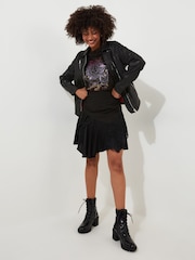 Joe Browns Black Lace Panel Asymmetric Hem Cutabout Mini Skirt - Image 2 of 6