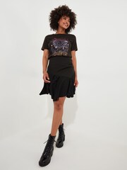 Joe Browns Black Lace Panel Asymmetric Hem Cutabout Mini Skirt - Image 5 of 6