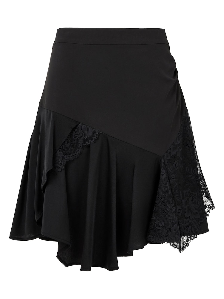 Joe Browns Black Lace Panel Asymmetric Hem Cutabout Mini Skirt - Image 6 of 6