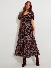 Joe Browns Purple Dark Floral Print Elasticated Waist Maxi Dress - Image 1 of 5