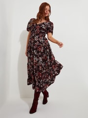 Joe Browns Purple Dark Floral Print Elasticated Waist Maxi Dress - Image 2 of 5