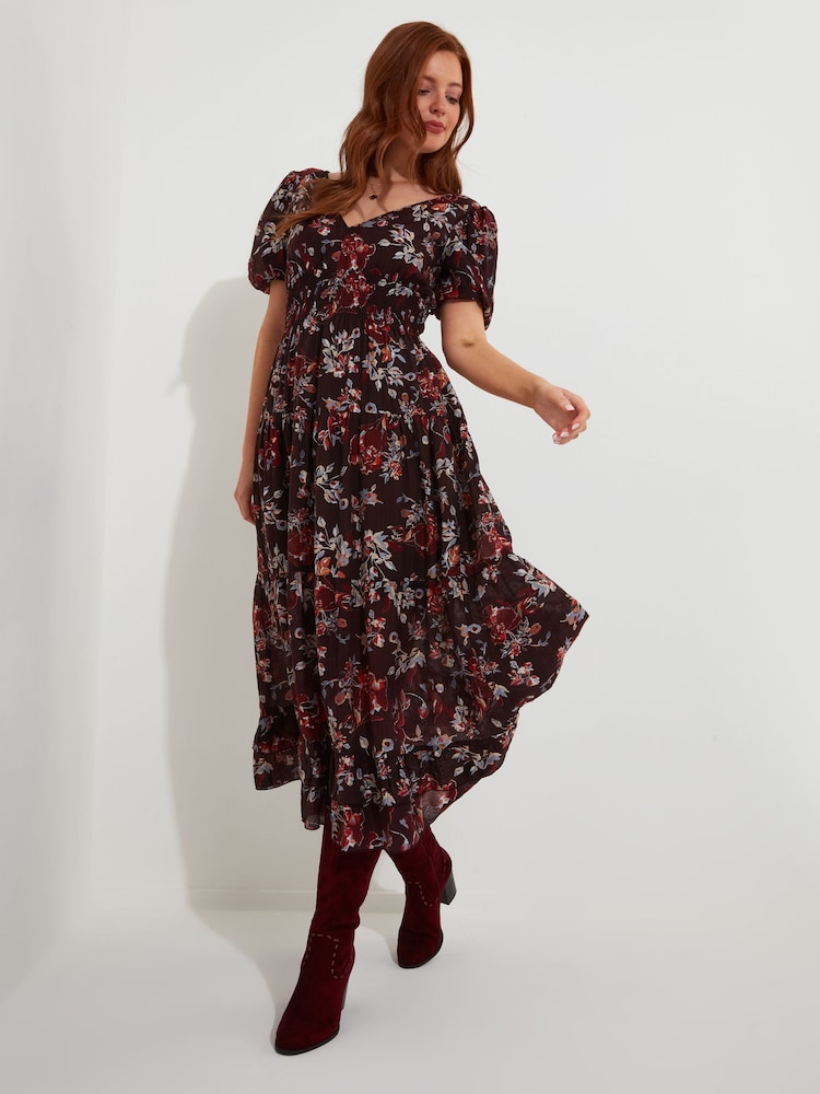 Joe Browns Purple Dark Floral Print Elasticated Waist Maxi Dress - Image 2 of 5 Joe Browns Purple Dark Floral Print Elasticated Waist Maxi Dress - Image 2 of 5