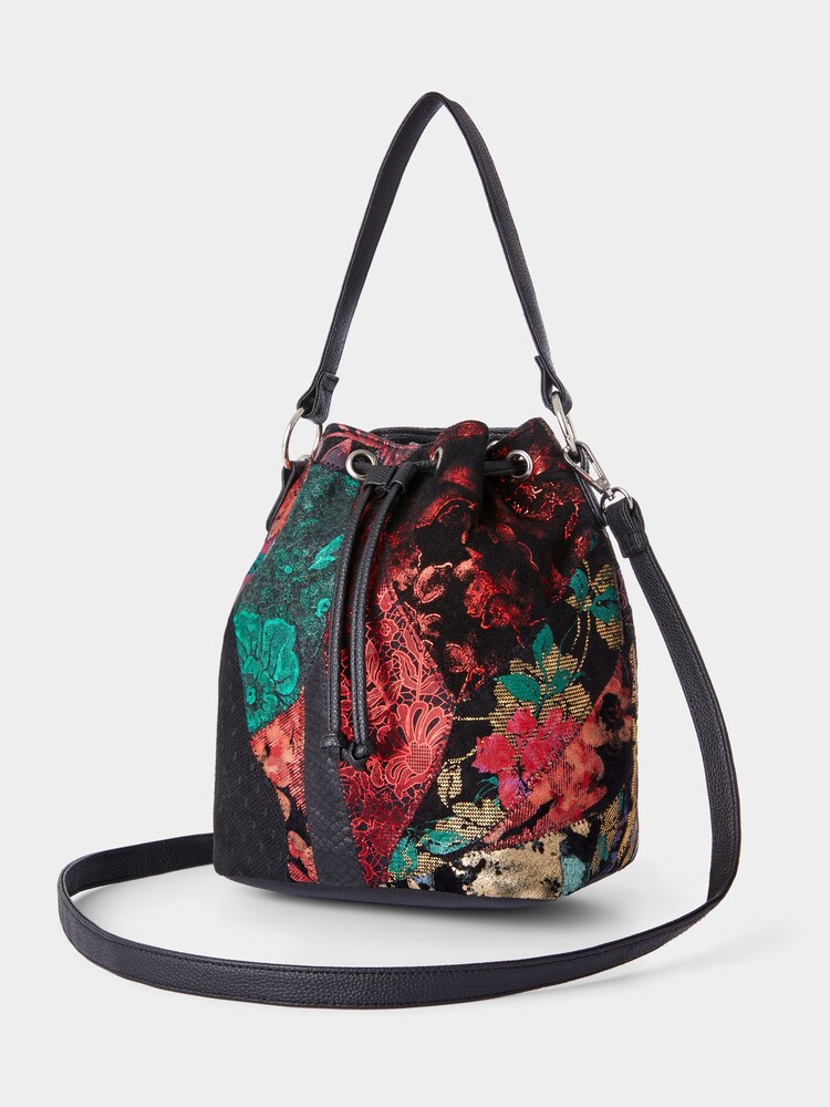 Joe Browns Black Metallic Florals Patchwork Drawstring Bag - Image 2 of 4