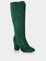 Joe Browns Green Long Microsuede Lace Up Heeled Boots - Image 2 of 6