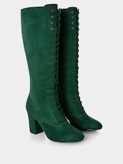 Joe Browns Green Long Microsuede Lace Up Heeled Boots - Image 3 of 6