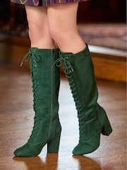 Joe Browns Green Long Microsuede Lace Up Heeled Boots - Image 6 of 6