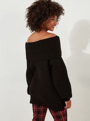 Joe Browns Black Balloon Sleeve Off The Shoulder Bardot Jumper - Image 2 of 4