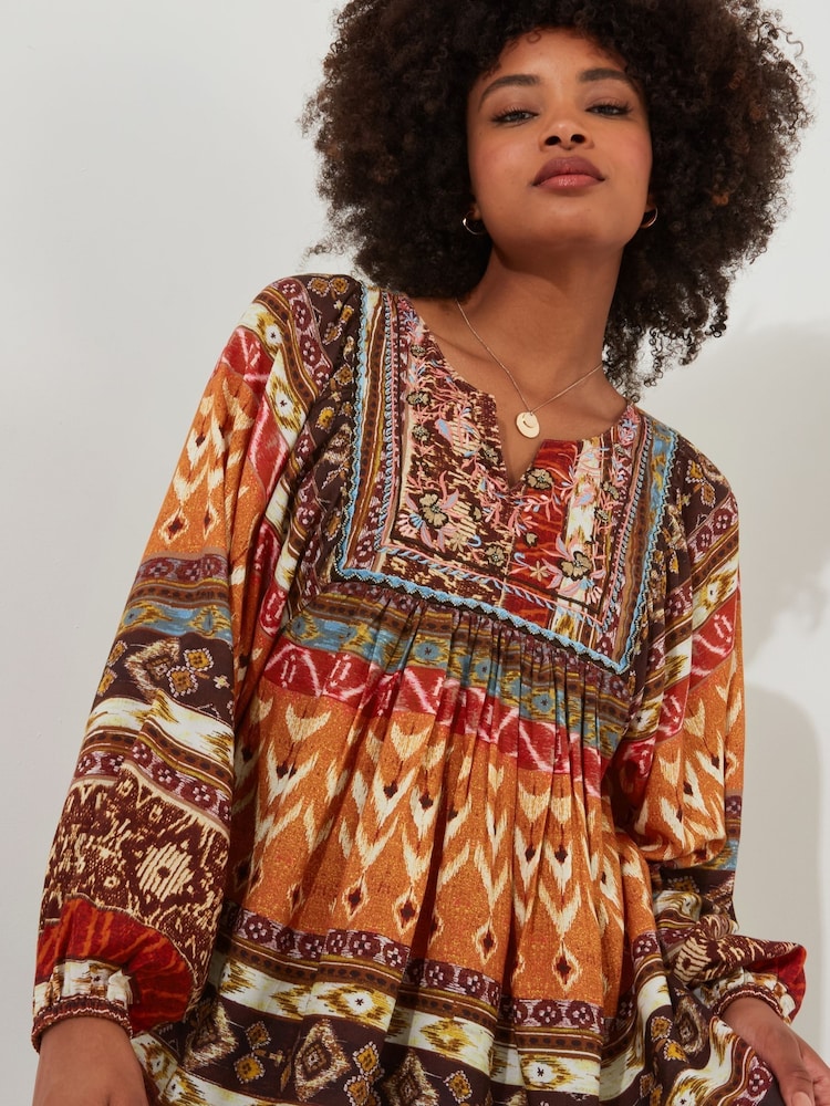Joe Browns Orange Boho Beaded Balloon Sleeve Blouse - Image 2 of 6
