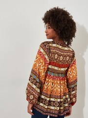 Joe Browns Orange Boho Beaded Balloon Sleeve Blouse - Image 4 of 6