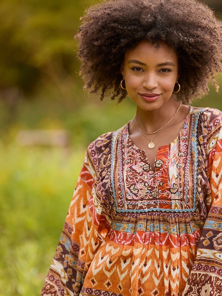 Joe Browns Orange Boho Beaded Balloon Sleeve Blouse - Image 5 of 6