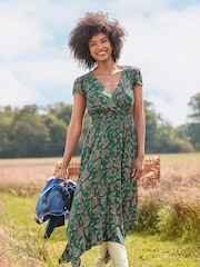 Joe Browns Green Bright Paisley Mock Wrap V-Neck Dip Hem Maxi Dress - Image 1 of 7