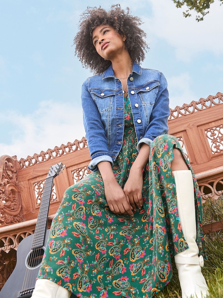 Joe Browns Green Bright Paisley Mock Wrap V-Neck Dip Hem Maxi Dress - Image 2 of 7