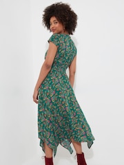 Joe Browns Green Bright Paisley Mock Wrap V-Neck Dip Hem Maxi Dress - Image 3 of 7