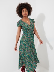 Joe Browns Green Bright Paisley Mock Wrap V-Neck Dip Hem Maxi Dress - Image 4 of 7