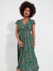 Joe Browns Green Bright Paisley Mock Wrap V-Neck Dip Hem Maxi Dress - Image 5 of 7