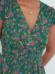 Joe Browns Green Bright Paisley Mock Wrap V-Neck Dip Hem Maxi Dress - Image 6 of 7
