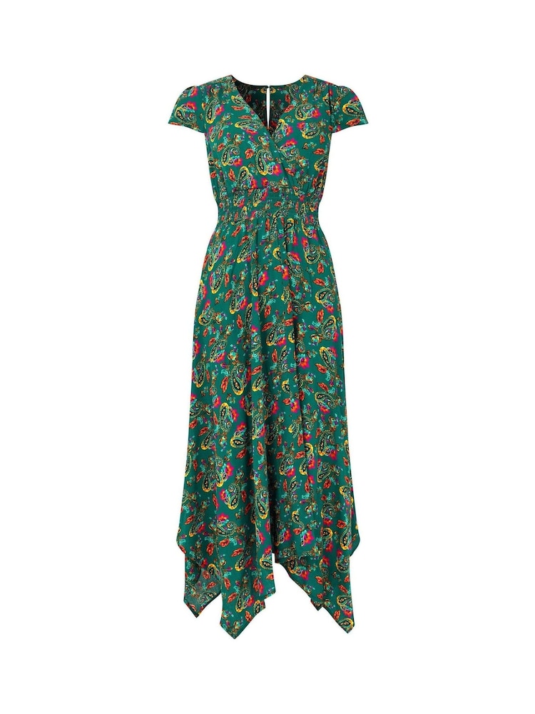 Joe Browns Green Bright Paisley Mock Wrap V-Neck Dip Hem Maxi Dress - Image 7 of 7