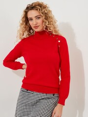 Joe Browns Red Slim Fit Lightweight Knit Button Detail Funnel Neck Jumper - Image 4 of 6