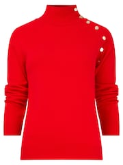 Joe Browns Red Slim Fit Lightweight Knit Button Detail Funnel Neck Jumper - Image 6 of 6