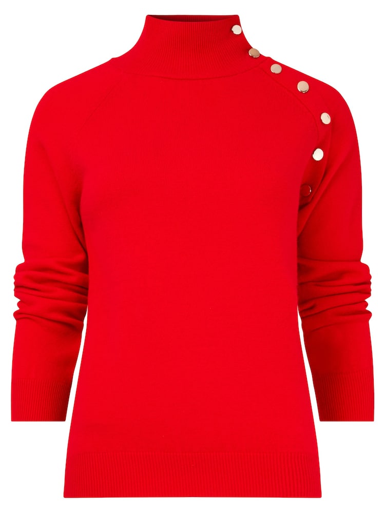 Rot - Joe Browns Leichter Strickpullover mit Knopfdetail und Trichterausschnitt, Slim-Fit - Bild 6 von 6 Rot - Joe Browns Leichter Strickpullover mit Knopfdetail und Trichterausschnitt, Slim-Fit - Bild 6 von 6