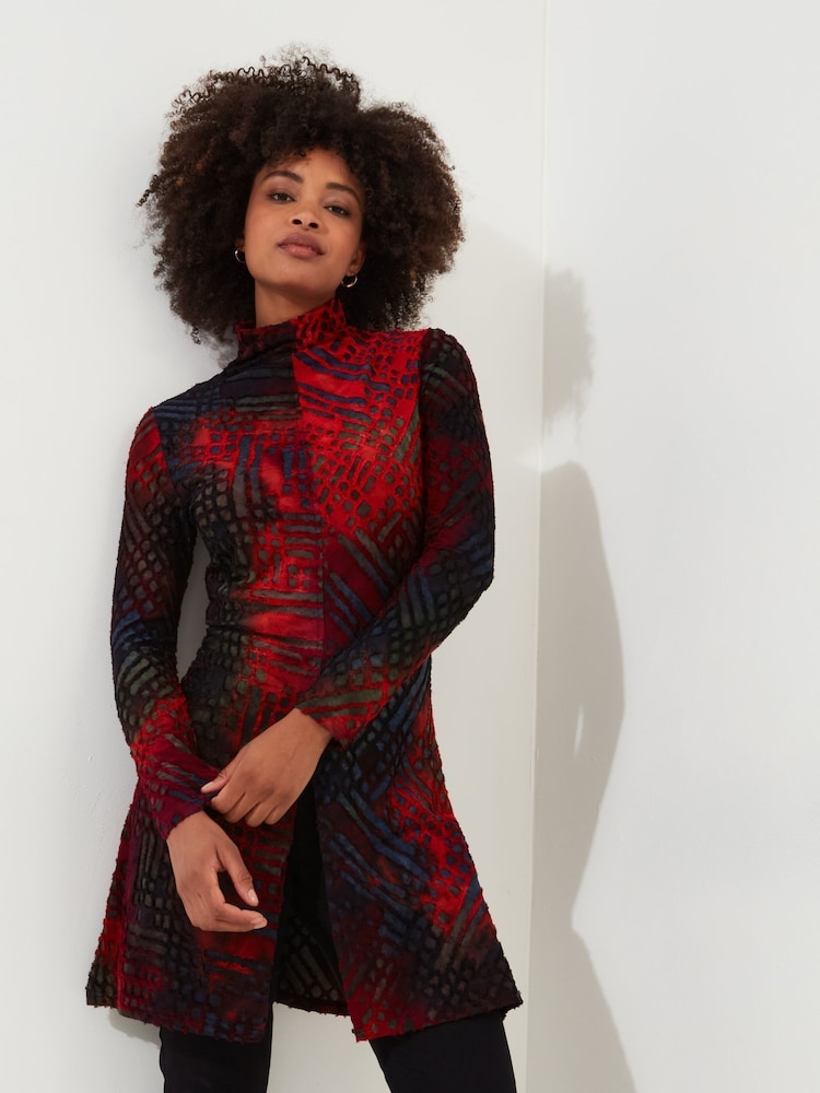 Joe Browns Red Burn Out Turtleneck Long Sleeve Jersey Tunic Top - Image 1 of 6