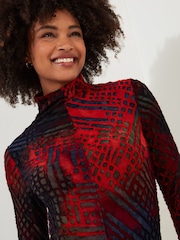 Joe Browns Red Burn Out Turtleneck Long Sleeve Jersey Tunic Top - Image 3 of 6