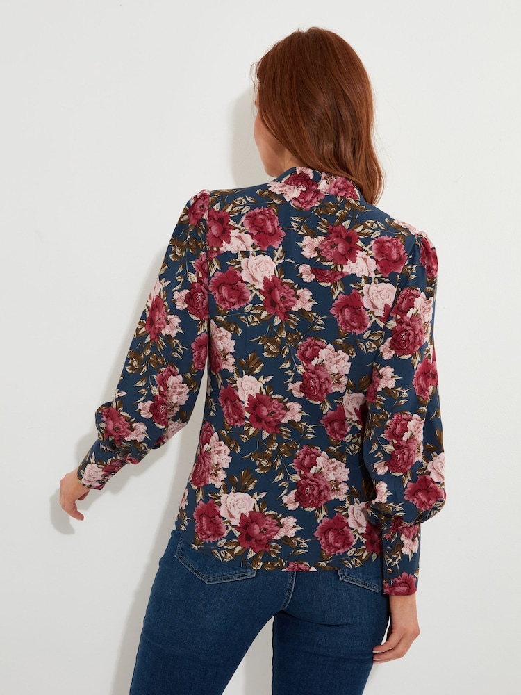 Joe Browns Blue Statement Floral Print Pussybow Blouse - Image 2 of 6