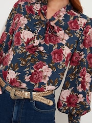 Joe Browns Blue Statement Floral Print Pussybow Blouse - Image 5 of 6