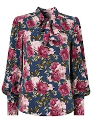 Joe Browns Blue Statement Floral Print Pussybow Blouse - Image 6 of 6