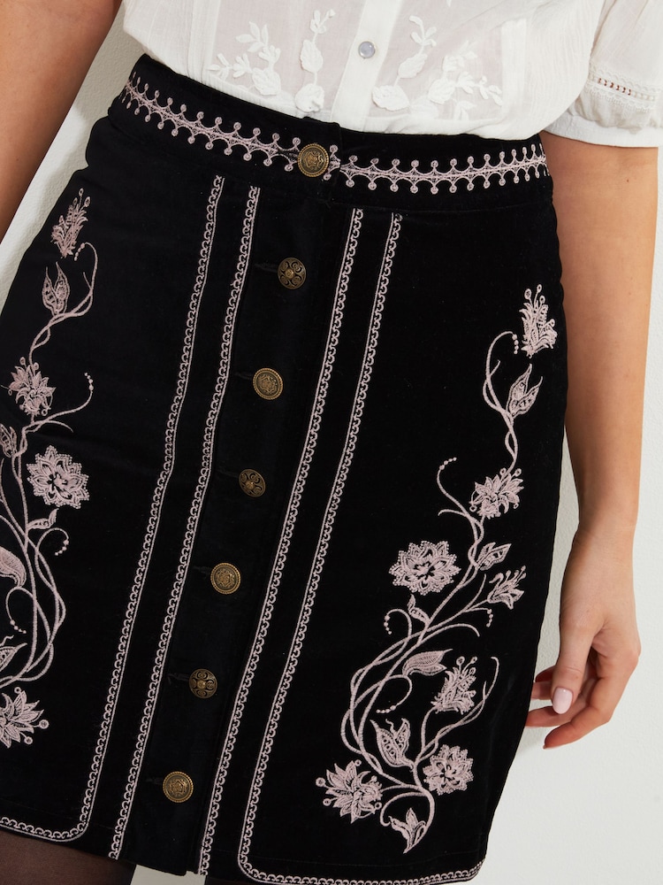 Buy Joe Browns Black Floral Embroidered A-Line Mini Skirt from