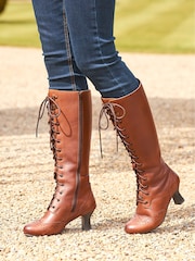 Joe Browns Brown Brogue Detail Leather Lace Up Long Knee High Boots - Image 2 of 5