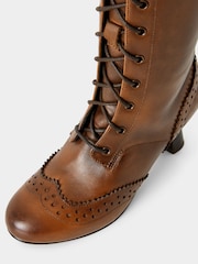 Joe Browns Brown Brogue Detail Leather Lace Up Long Knee High Boots - Image 4 of 5