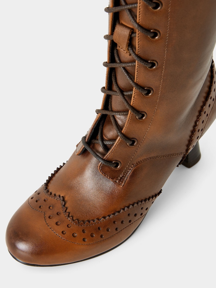 Joe Browns Brown Brogue Detail Leather Lace Up Long Knee High Boots - Image 5 of 5