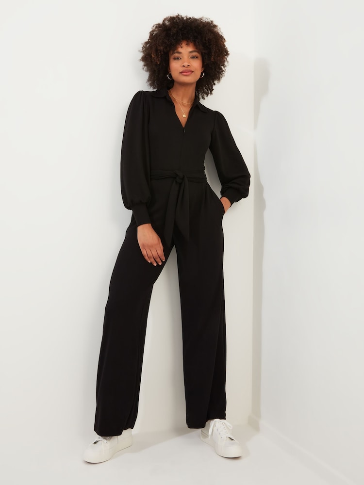 Joe Browns Black Collared Zip Front Straight Leg Jersey Jumpsuit - Image 1 of 5