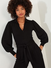 Joe Browns Black Collared Zip Front Straight Leg Jersey Jumpsuit - Image 4 of 5